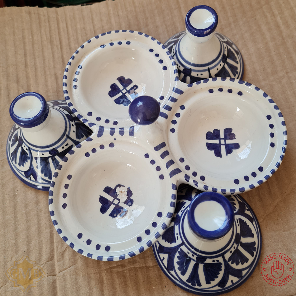 Générique Set of 3 Mini Tagines with Tray - Moroccan Crafts for Condiments and Sauces