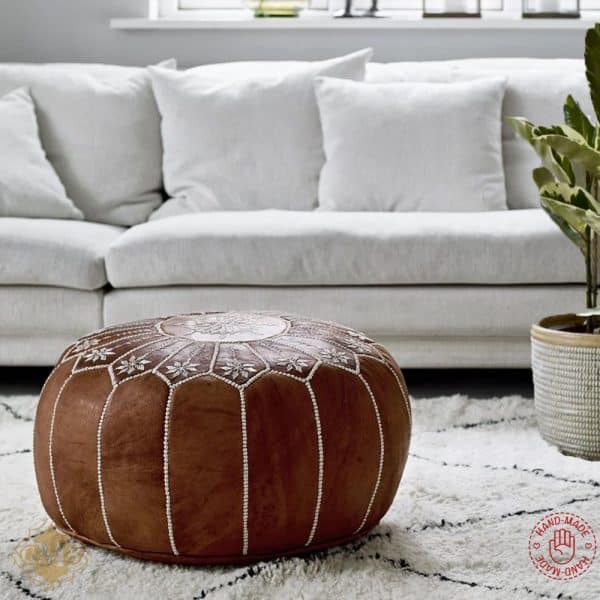 Moroccan Round Leather Pouf